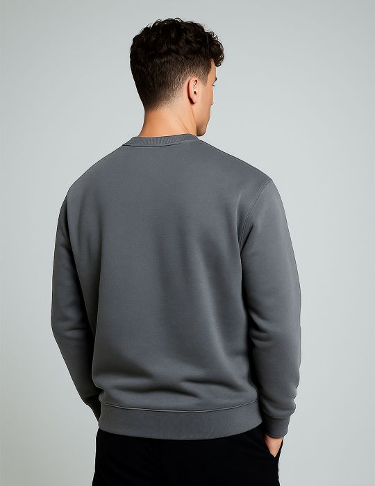 Men Infinity Embroided Slate Grey Crew Neck Relaxed Fit Sweatshirt