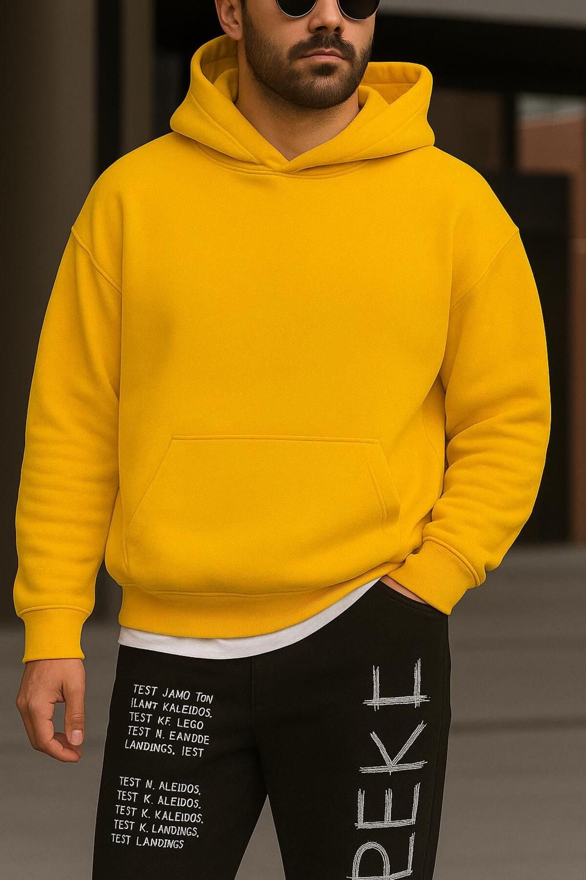 Yellow Plain Regular Hoodie