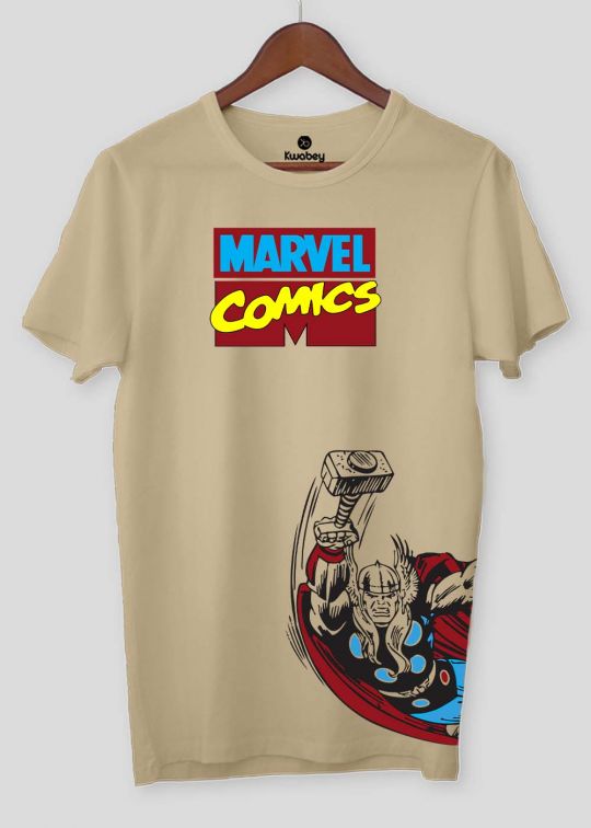 Marvel Comics Beige Half Sleeve T-Shirt For Men