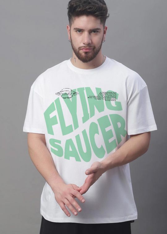 Flying Saucer White Oversized T-Shirt For Men