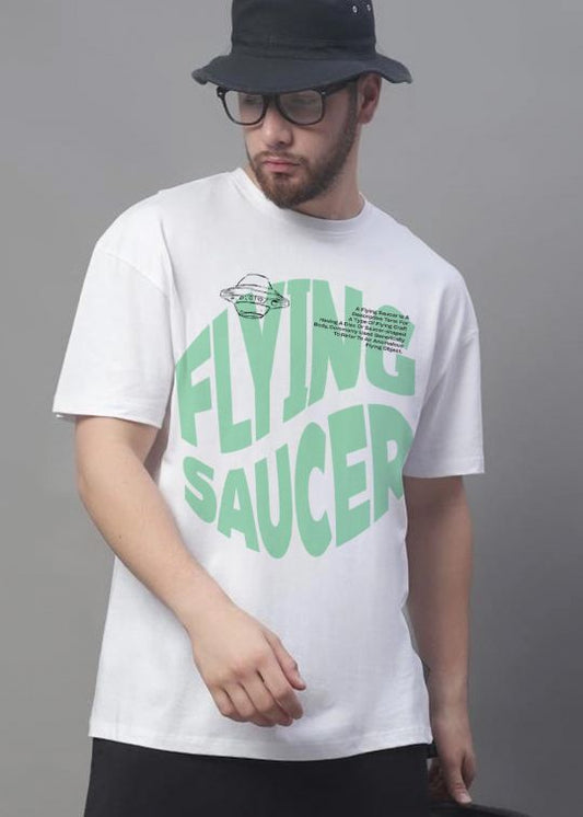Flying Saucer White Oversized T-Shirt For Men
