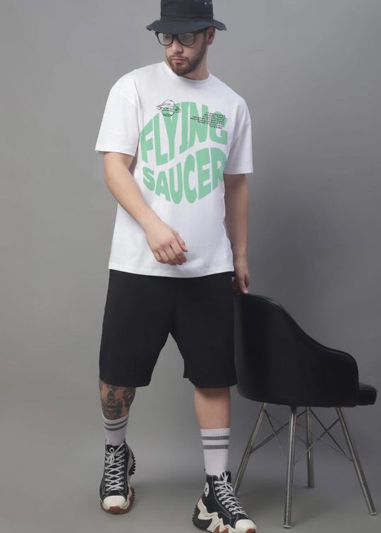 Flying Saucer White Oversized T-Shirt For Men