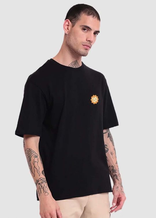 Star Good Vibes Black Oversized T-Shirt For Men