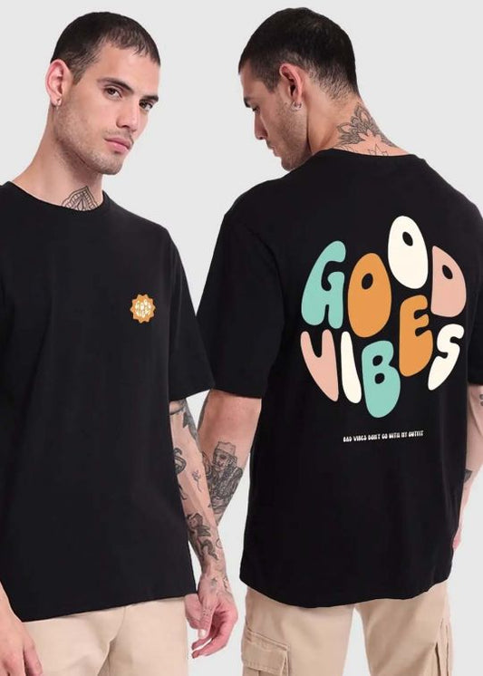 Star Good Vibes Black Oversized T-Shirt For Men