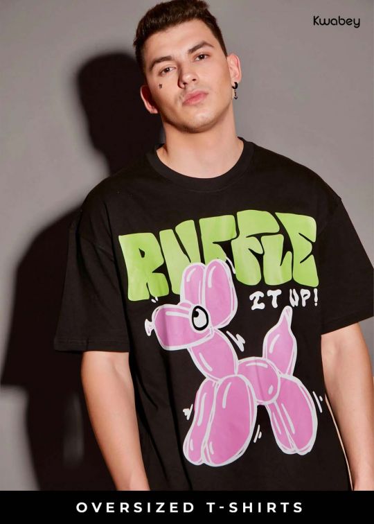 Black Ruffle Oversized T-Shirt For Men