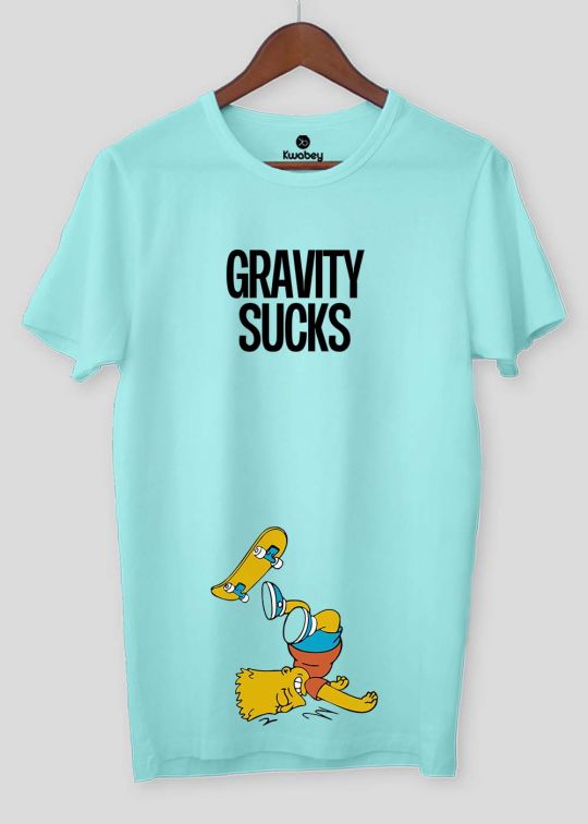 Gravity Sucks Aqua Half Sleeve T-shirt For Men