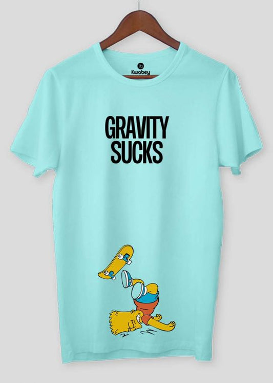 Gravity Sucks Aqua Half Sleeve T-shirt For Men