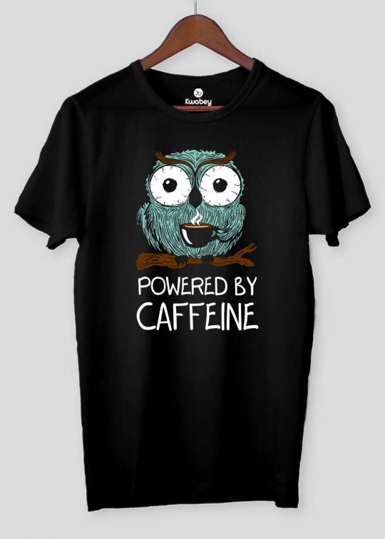 Powered By Caffeine Black Half Sleeve T-shirt For Men