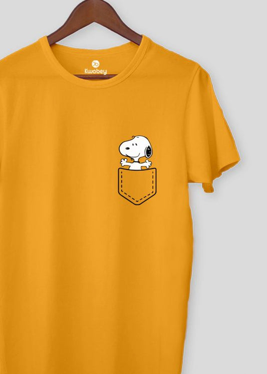 Snoopy Pocket Mustard Half Sleeve T-Shirt For Men