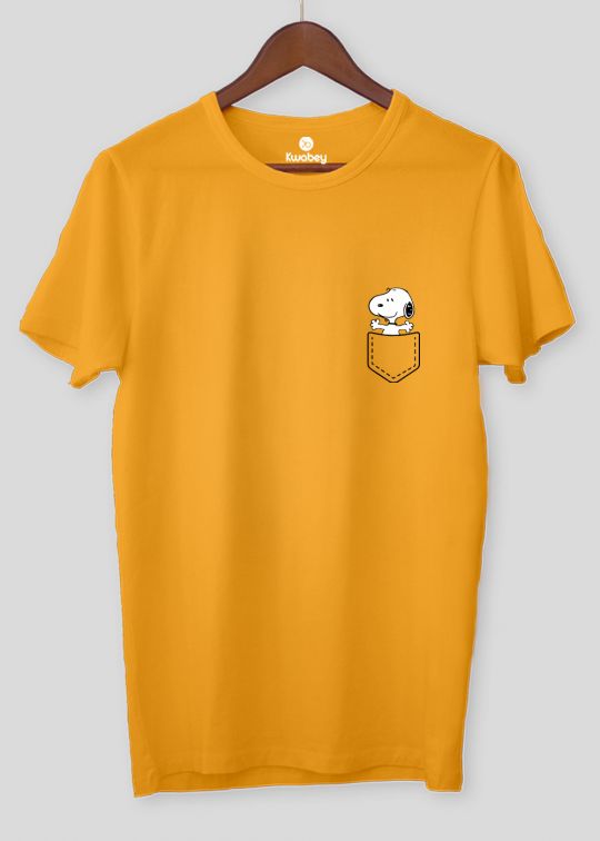 Snoopy Pocket Mustard Half Sleeve T-Shirt For Men