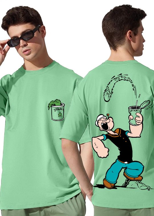 Popeye Spanich Mint Green Oversized T-Shirt For Men