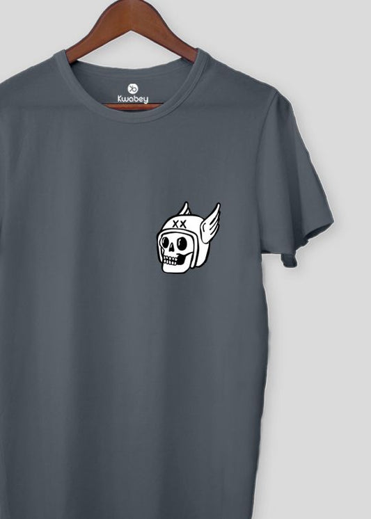 Skull Minimal Stone Grey Half Sleeve T-shirt For Men