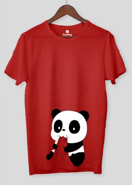Eating Panda Red Half Sleeve T-shirt For Men
