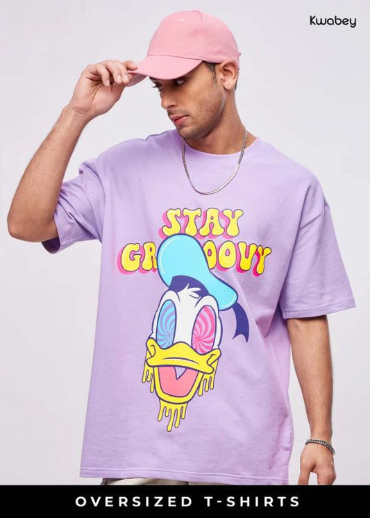 Stay Groovy Lilac Oversized T-shirt For Men