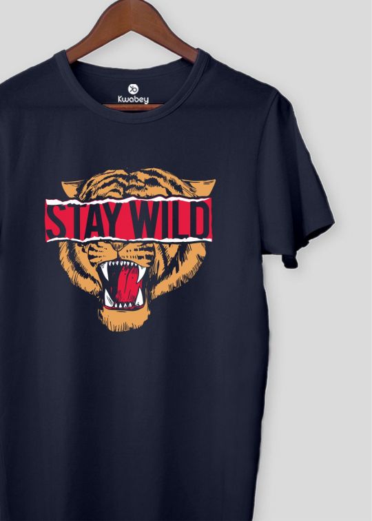 Stay Wild Navy Half Sleeve T-shirt For Men