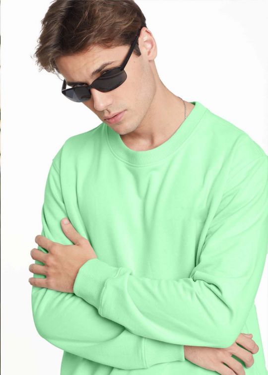 Basic Crew Neck Jade Oversized Sweatshirt For Men