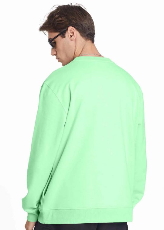 Basic Crew Neck Jade Oversized Sweatshirt For Men