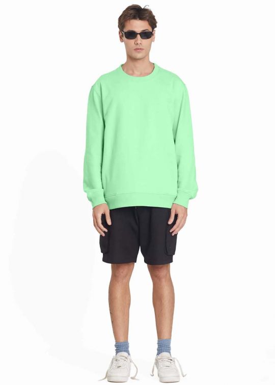 Basic Crew Neck Jade Oversized Sweatshirt For Men