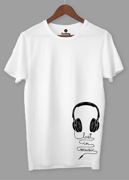 Lost In Music White Half Sleeve T-shirt For Men