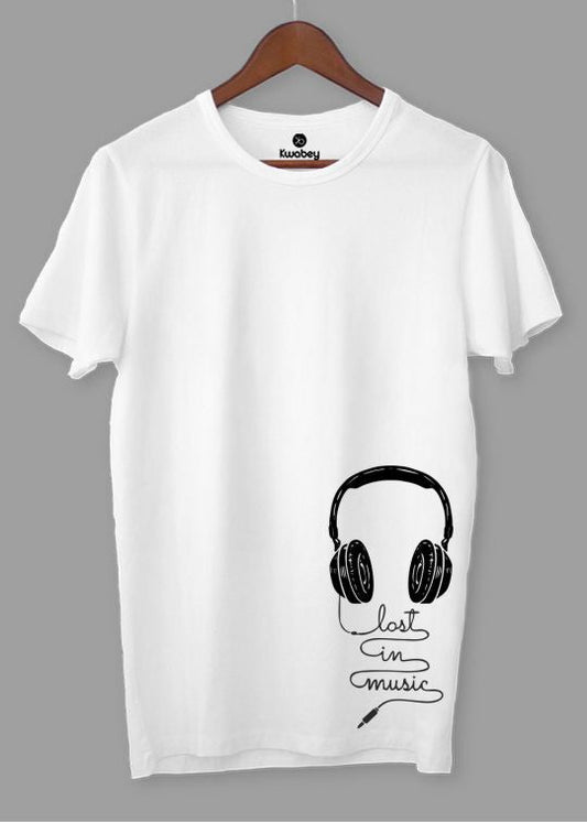 Lost In Music White Half Sleeve T-shirt For Men