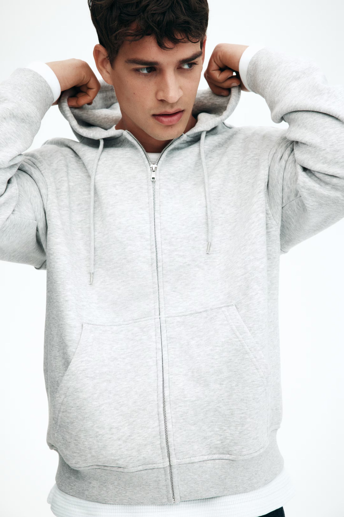 Grey marl Loose Fit Zip-through hoodie For Men