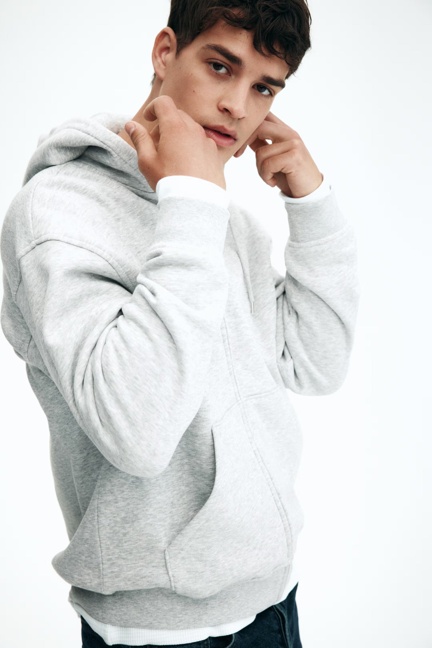 Grey marl Loose Fit Zip-through hoodie For Men