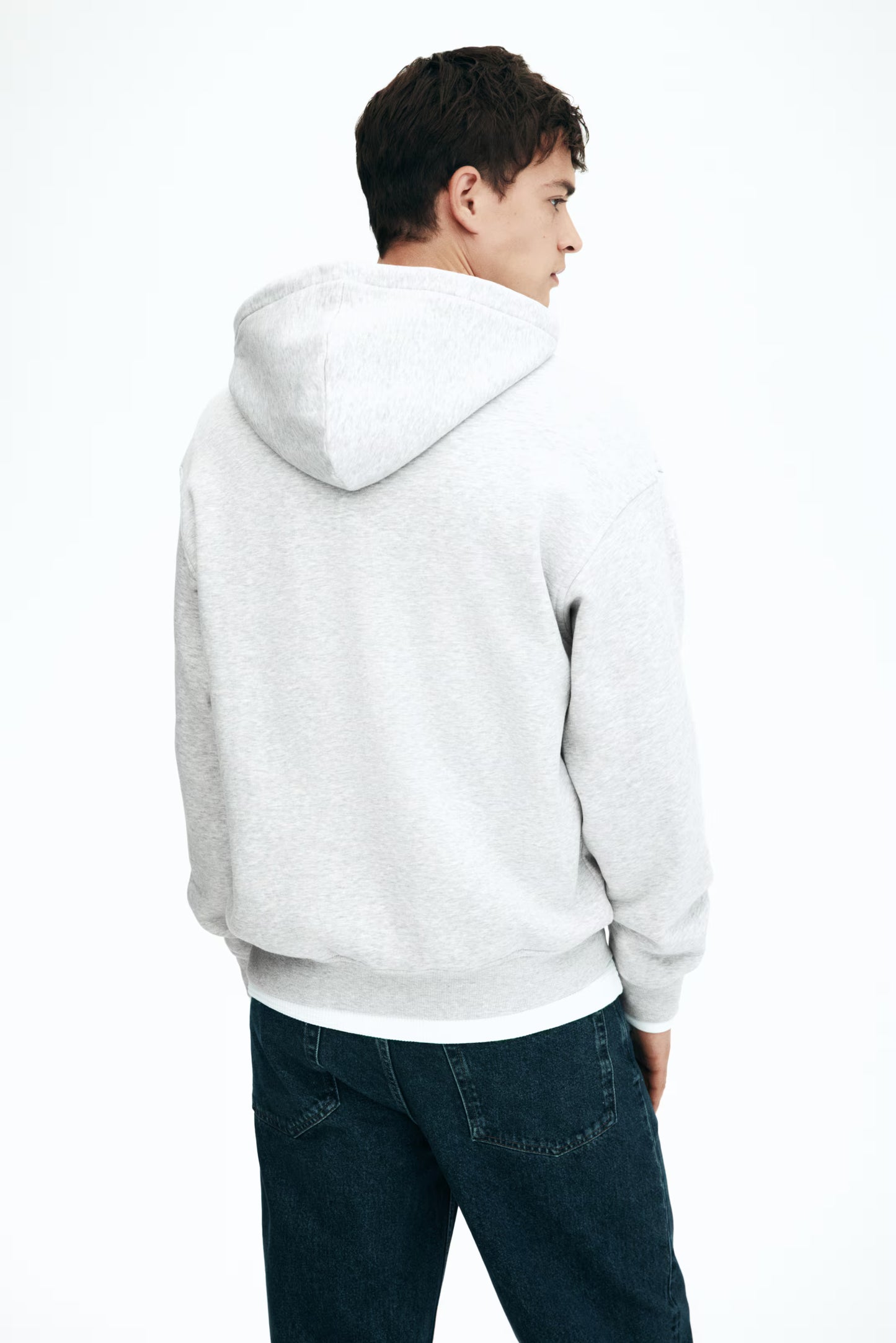 Grey marl Loose Fit Zip-through hoodie For Men