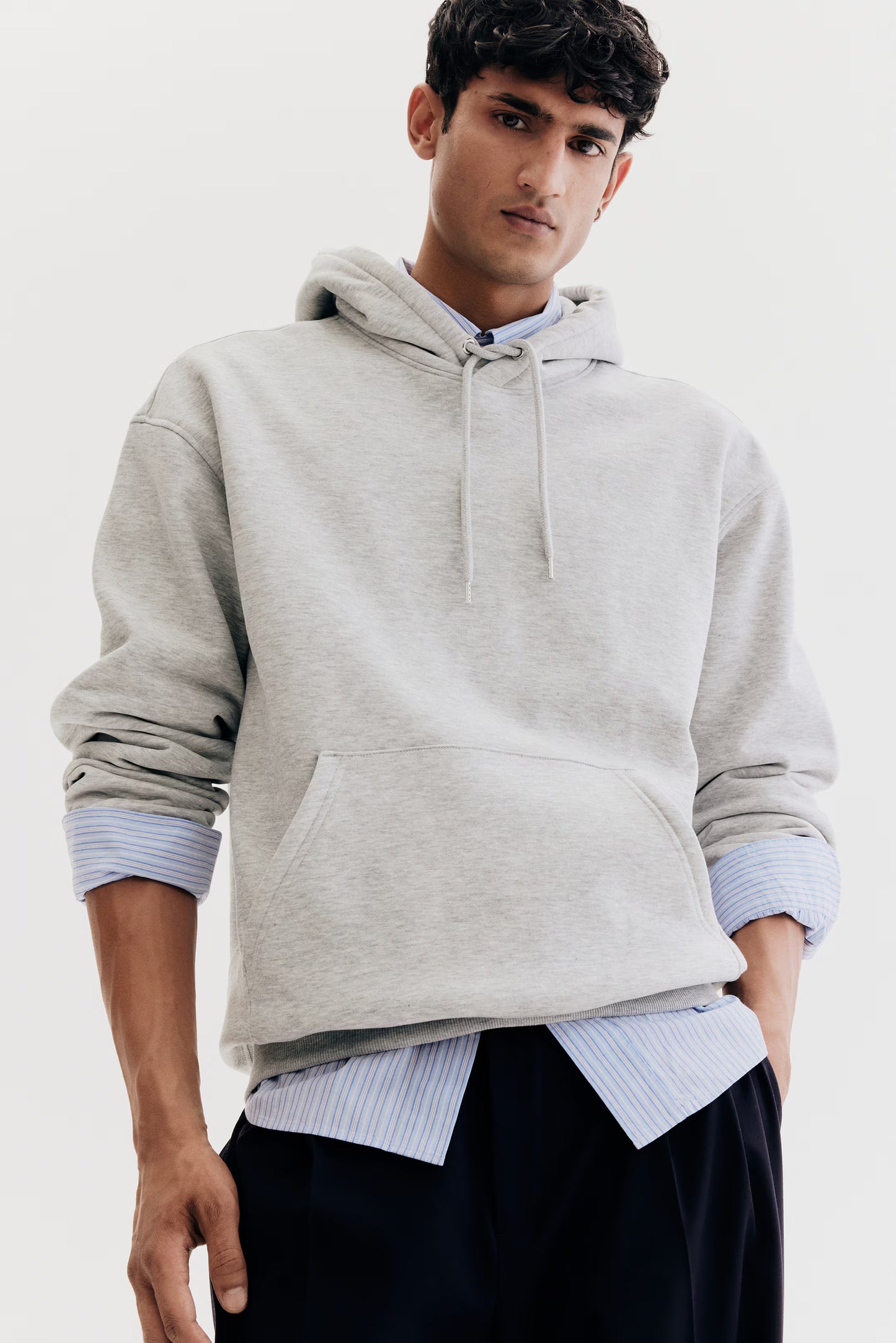 Light grey marl Plain Regular Hoodie For Men