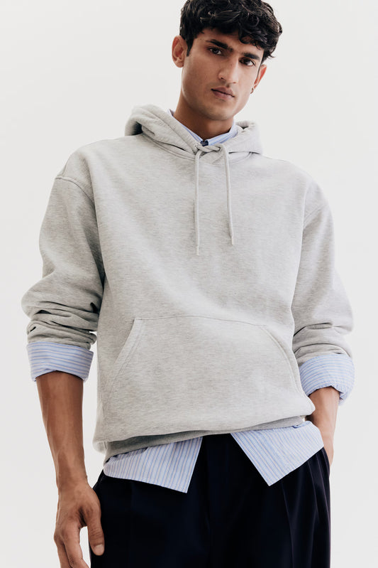 Light grey marl Plain Regular Hoodie For Men