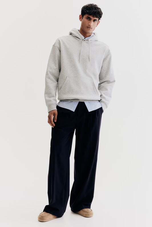 Light grey marl Plain Regular Hoodie For Men