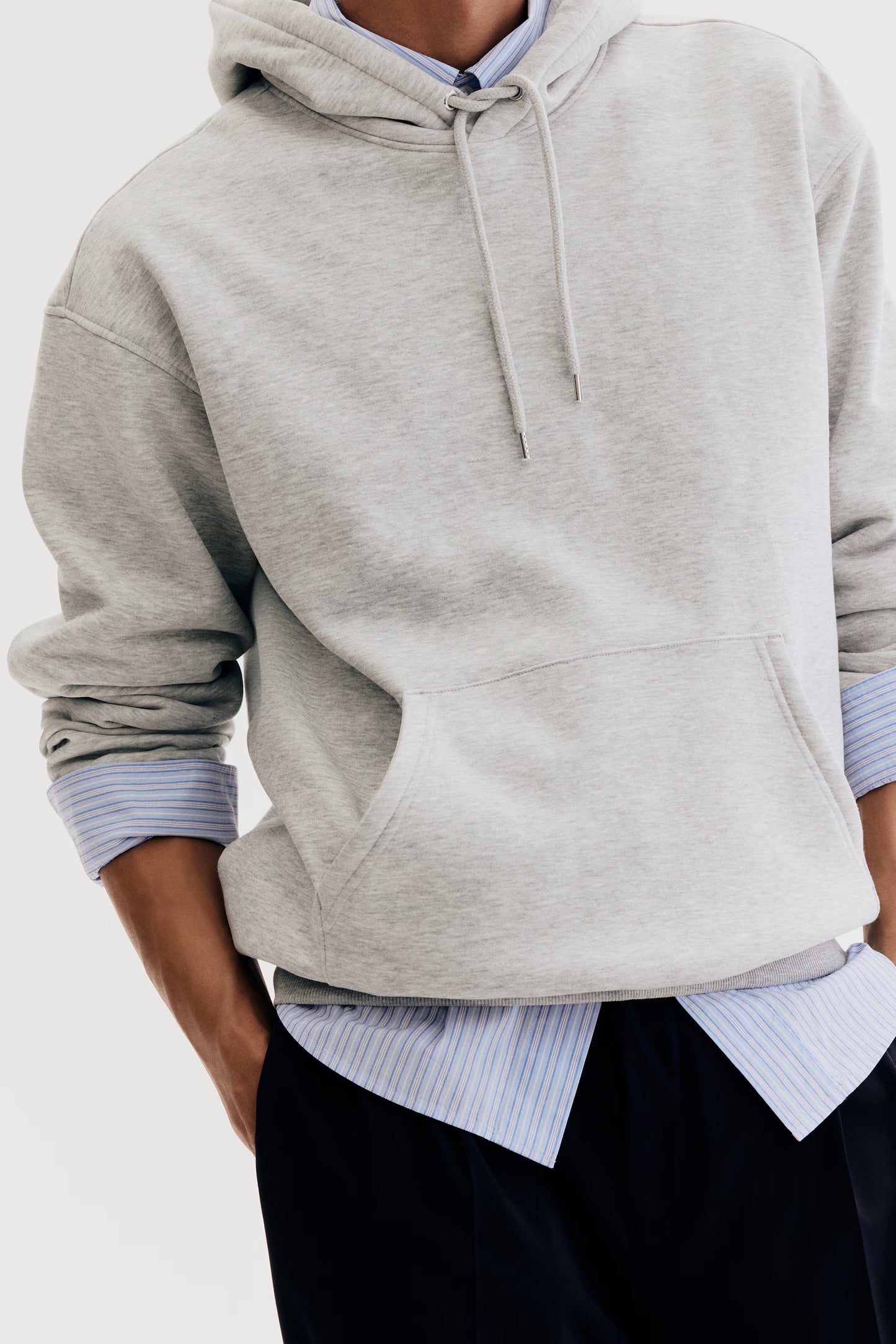 Light grey marl Plain Regular Hoodie For Men