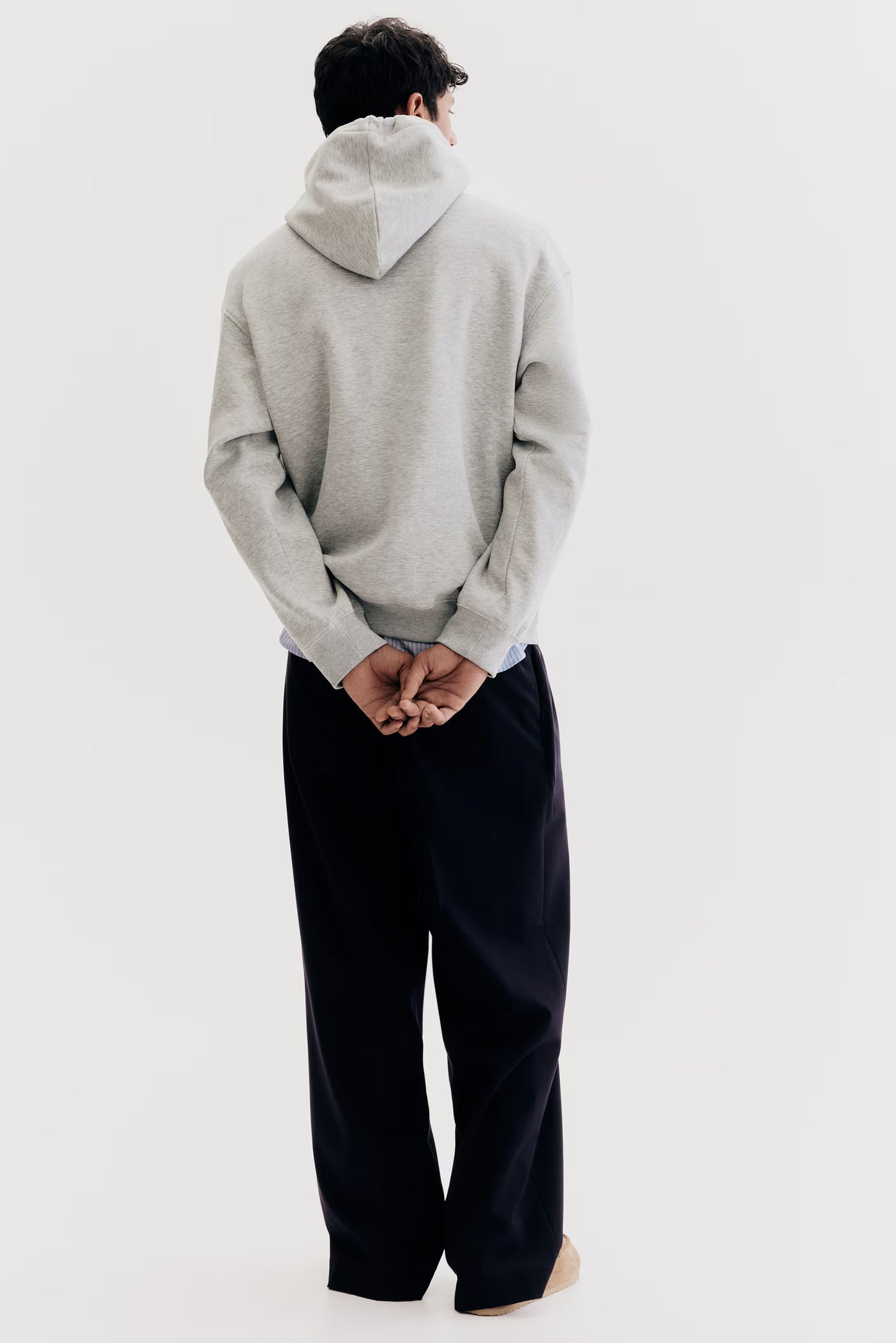 Light grey marl Plain Regular Hoodie For Men