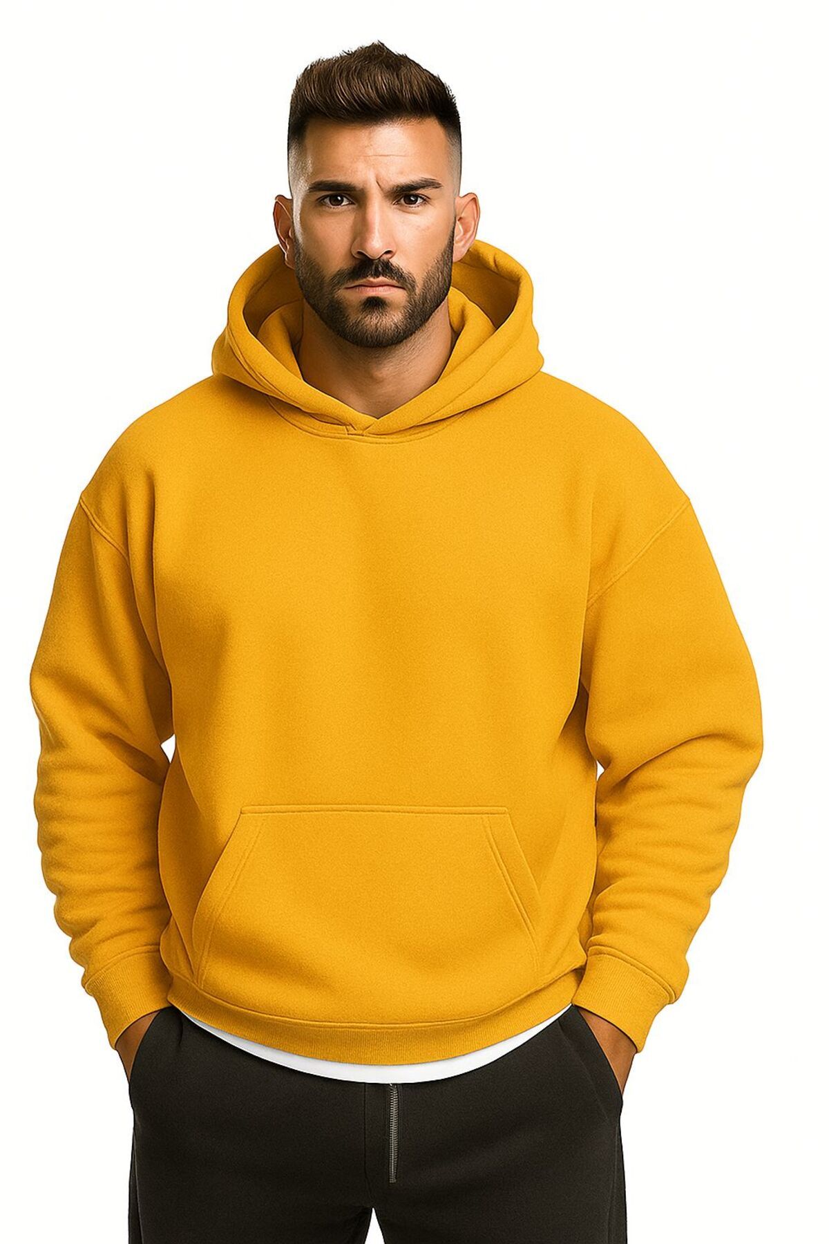 Yellow Plain Regular Hoodie