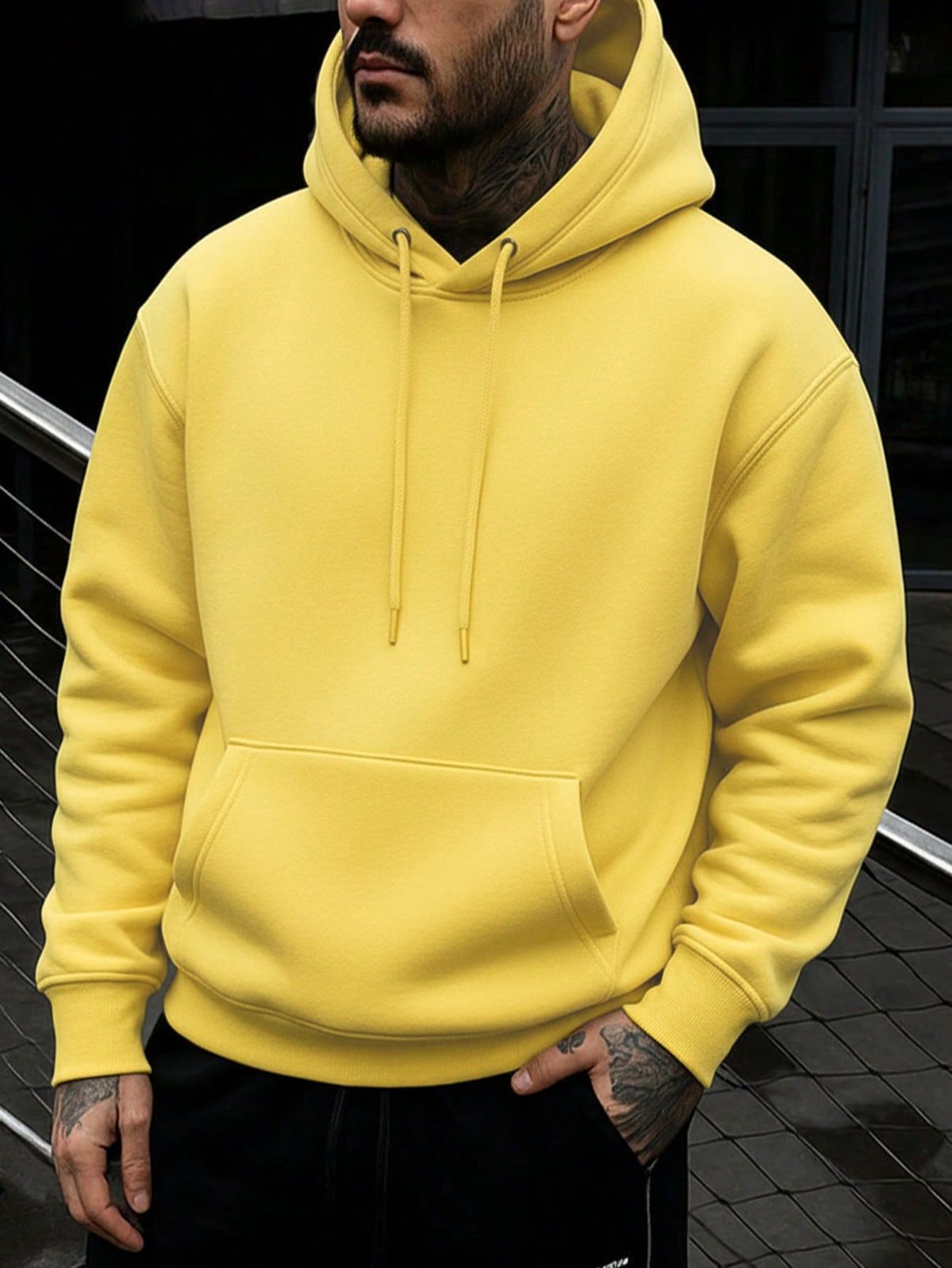 Yellow Plain Regular Hoodie
