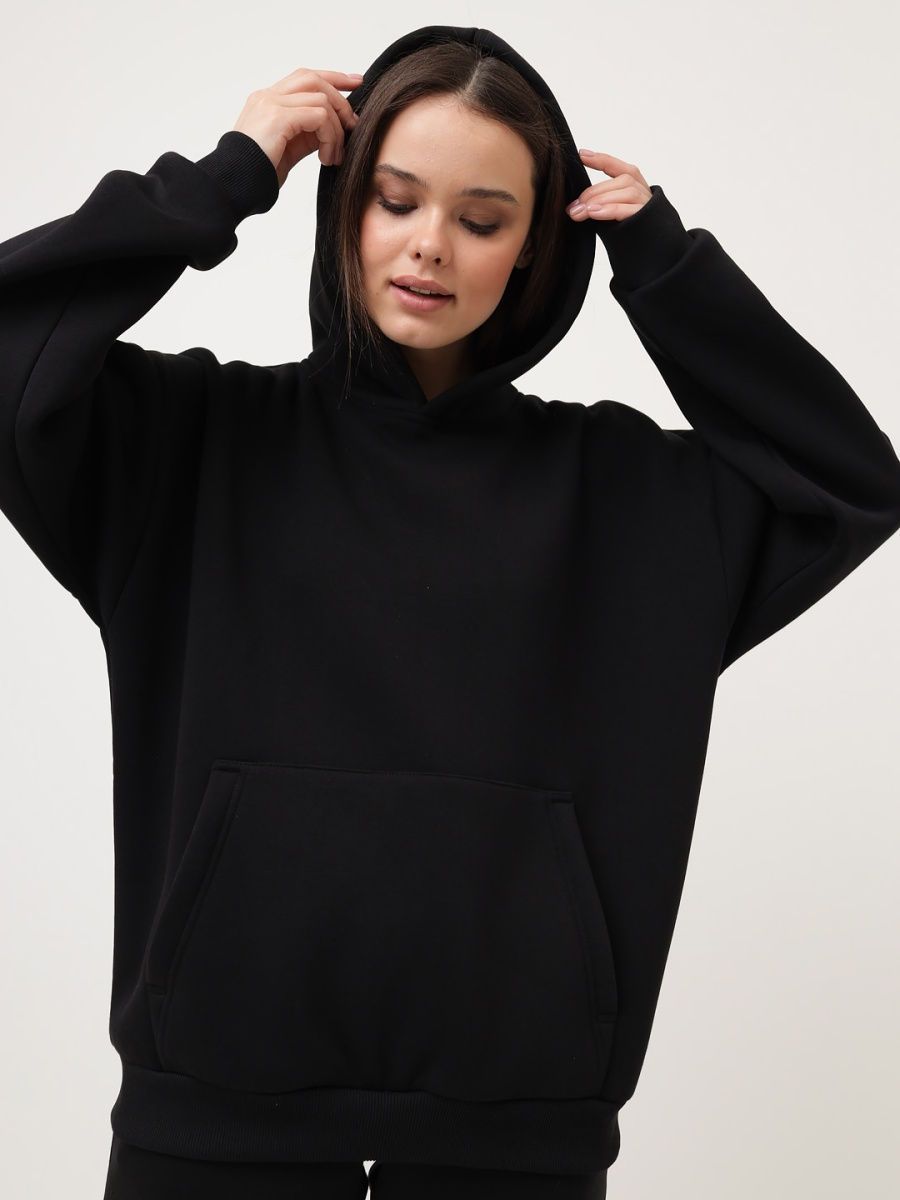 Black Plain Regular Hoodie For Girl