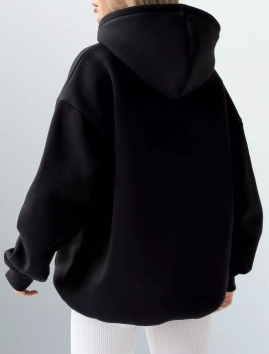 Black Plain Regular Hoodie For Girl
