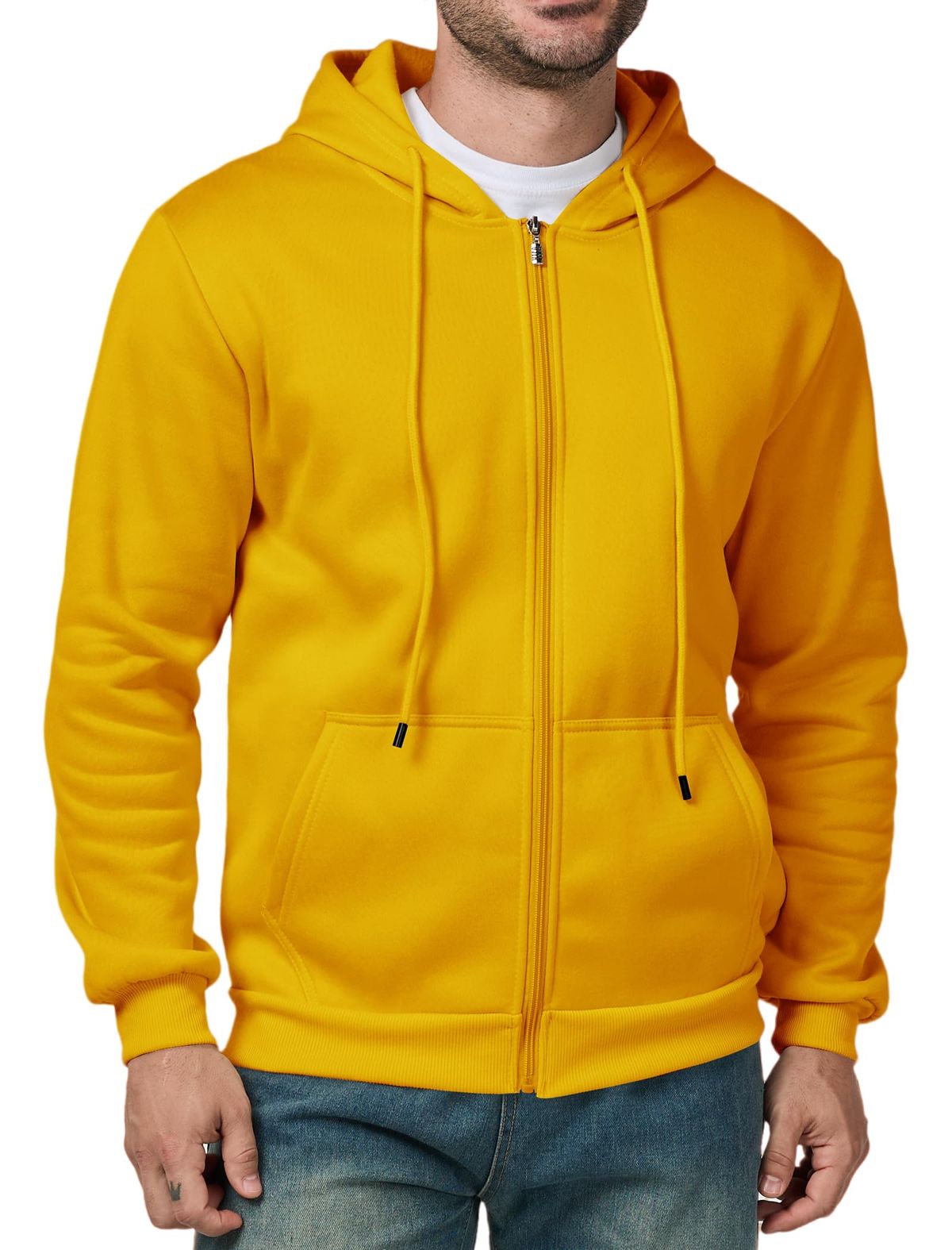 Yellow Loose Fit Zip-through hoodie For Men